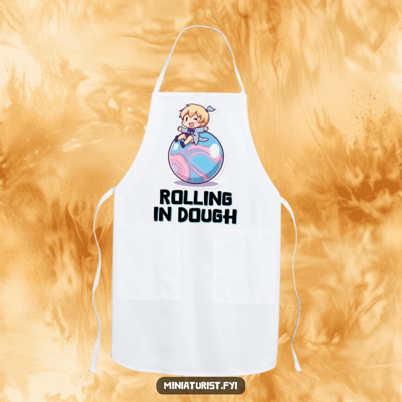 Funny Marble Rider Apron: A character riding a rolling marble, perfect for a fun and messy cooking experience.