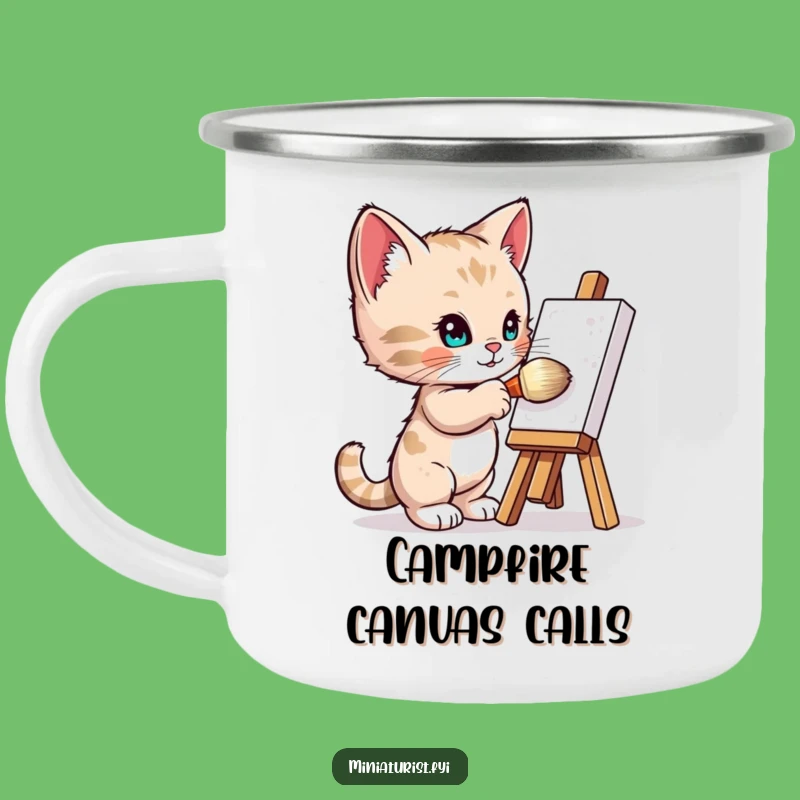 Funny Kitten Artist Camping Mug: Tiny Painter Outdoor Gift