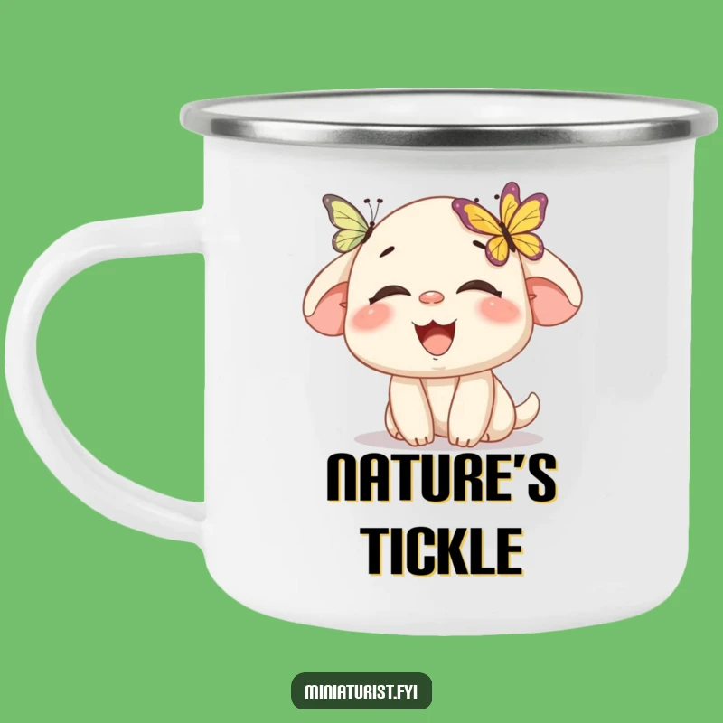 Funny Campfire Mug: Mini Character Butterfly Landing, Perfect Funny Gift for Outdoors