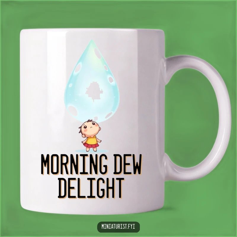 Funny Awe-struck Dewdrop Mug: Tiny Character's Wonderous Discovery Gift