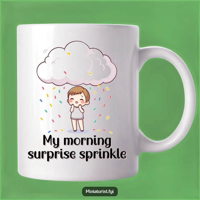 Funny Confetti Rain Mug: Tiny Surprise Character in Miniature Cloud, Hilarious Gift