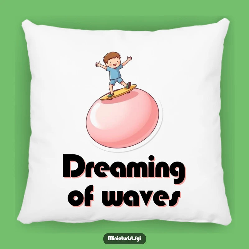 Funny Button Surf Pillow: Cozy Comfort with a Miniature Person's Epic Ride!