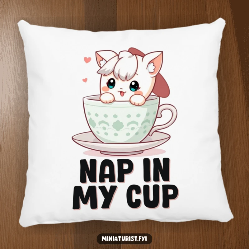 Funny Teacup Peek Pillow: A cute character peeking from a teacup, providing comfort and adorable charm.