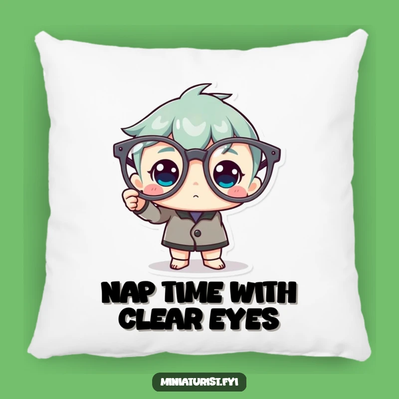 Funny Spectacle Polisher Pillow: Cozy Tiny Character with Giant Glasses, Cute Accent