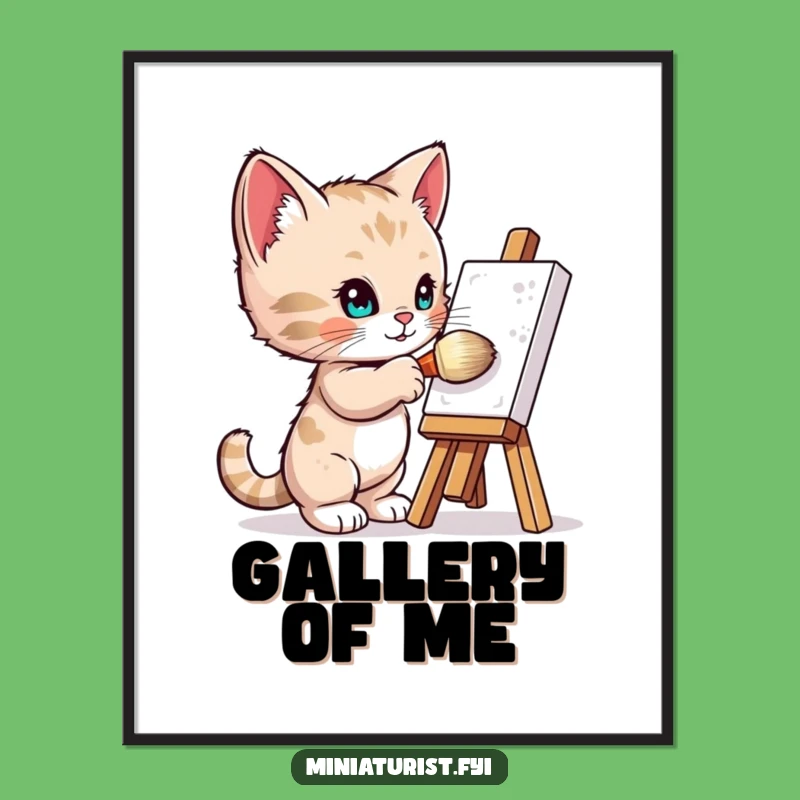 Funny Kitten Artist Digital Print: Tiny Painter Wall Art Gift