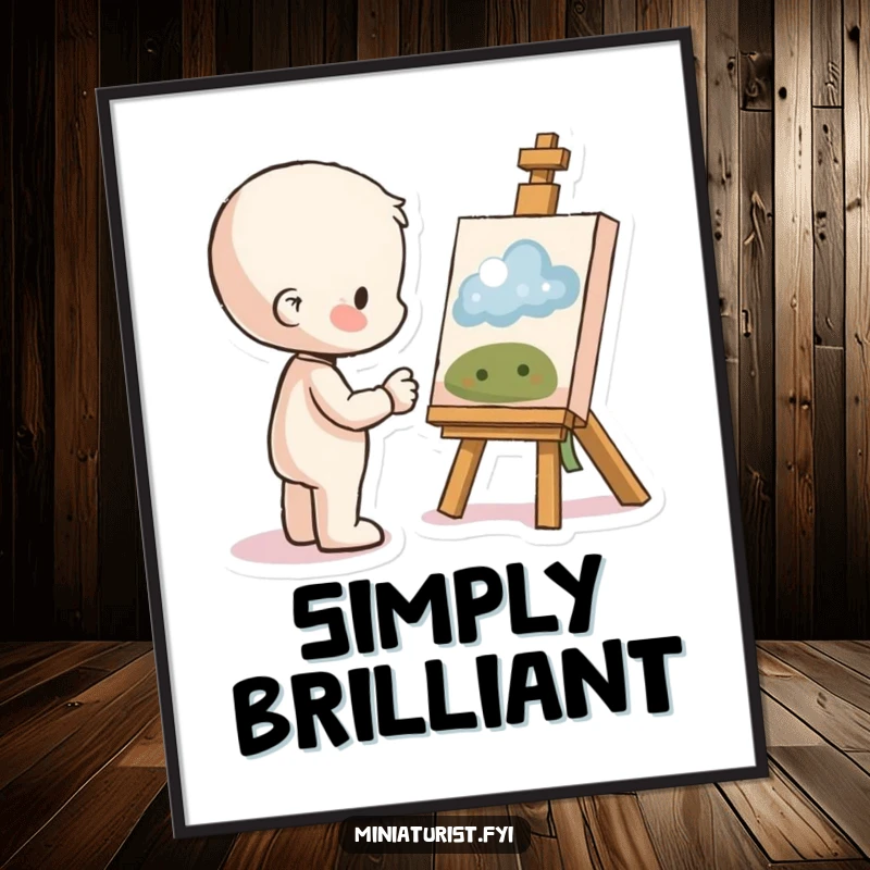 Funny Proud Artist Digital Art Print showing a small figure admiring tiny art with pride, bringing artistic humor to displays.