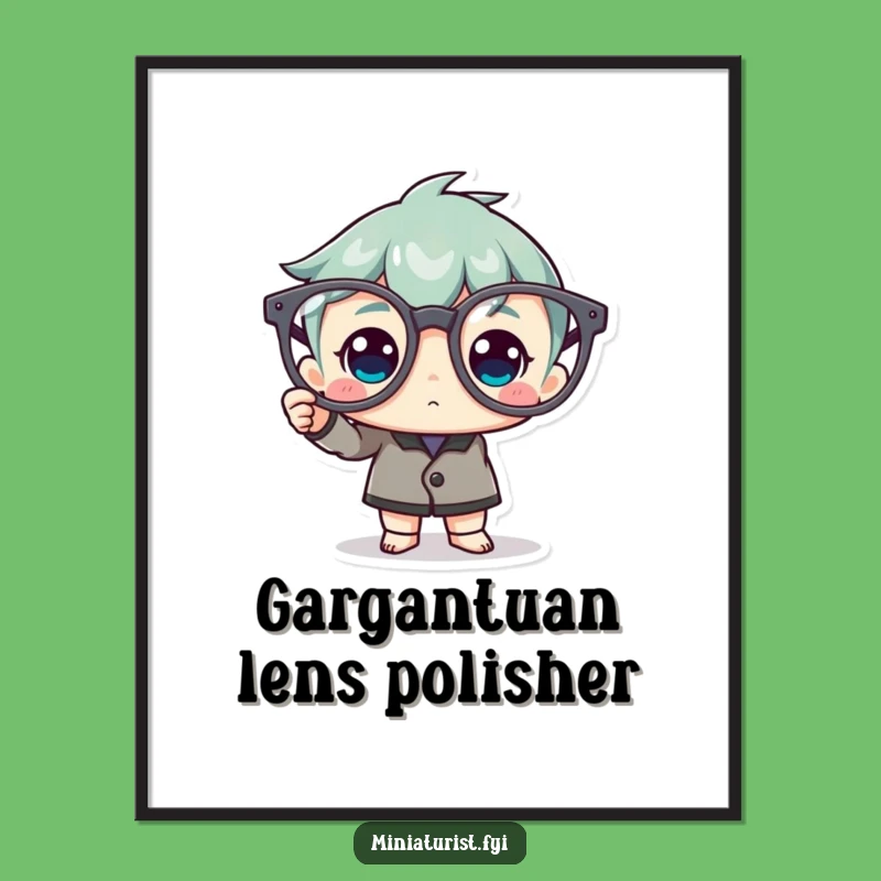Funny Spectacle Polisher Digital Art: Tiny Character with Giant Glasses Printable