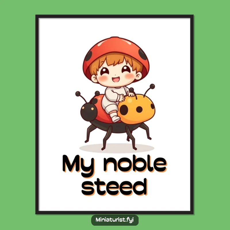 Funny Ladybug Rider Digital Art: Tiny Steed Adventure Print, Hilarious Decor