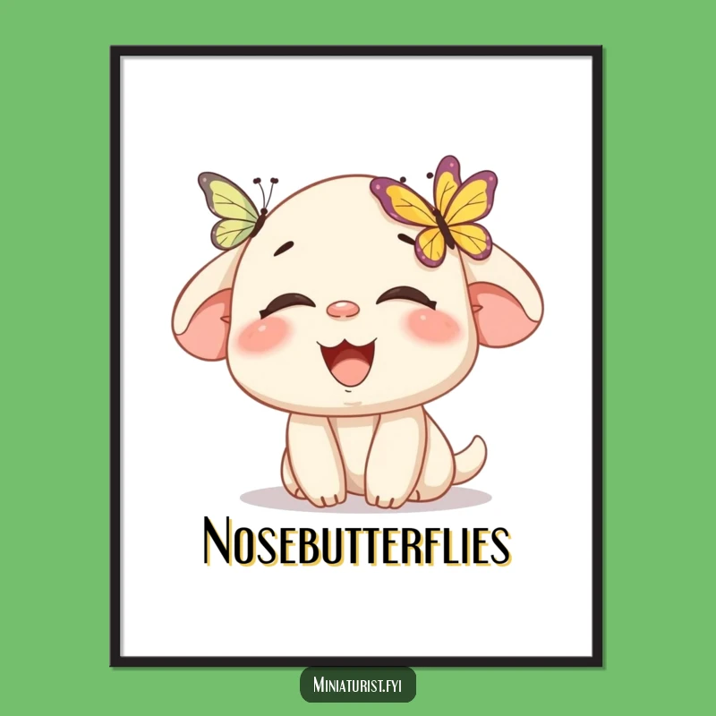 Joyful Butterfly Landing Digital Art: Mini Laughing Character, Whimsical Funny Gift