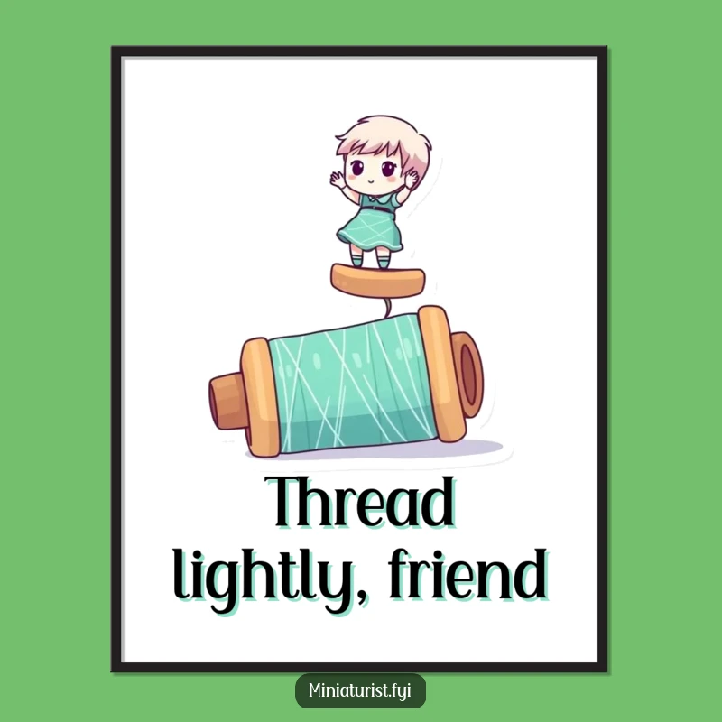 Funny Miniaturist Thread Digital Art: Balance Act Fun, Instant Decor