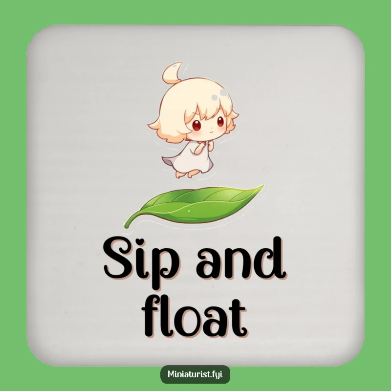 Funny Leaf Coaster: Tiny Character Breeze Ride, Perfect Funny Gift for Tables