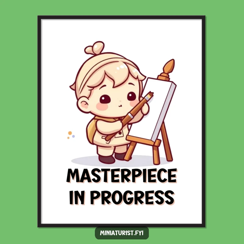 Funny Miniaturist Artist Poster: Whimsical Giant Brush Art, Perfect Decor