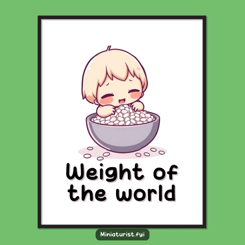 Funny Rice Struggle Poster: Tiny Hero's Comical Feat, Hilarious Wall Art and Funny Gift