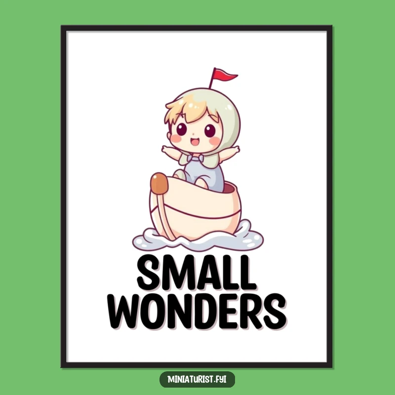 Funny Tiny Rider Poster: Thimble Boat Art, Hilarious Whimsical Decor