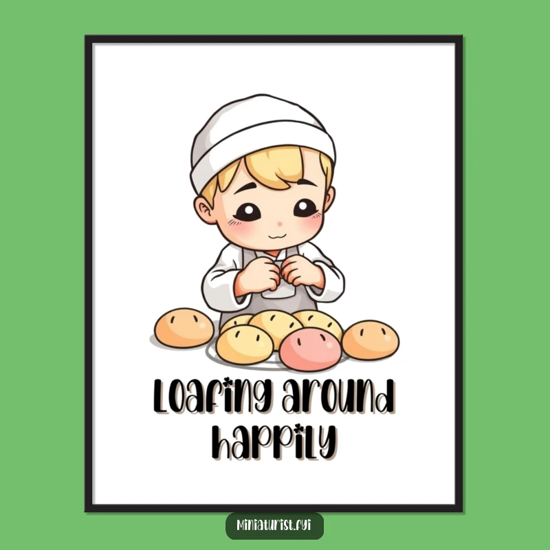 Funny Baker Loaf Poster: Whimsical Art of Miniature Bread Making