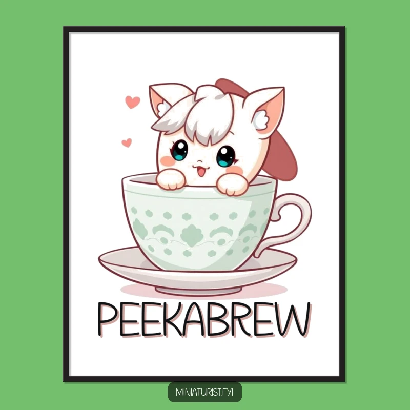 Funny Teacup Peek Poster: Adorable Wall Art - A Delightful Funny Gift for Decor!
