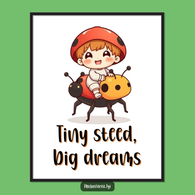 Funny Ladybug Rider Poster: Tiny Steed Adventure Art, Hilarious Wall Decor