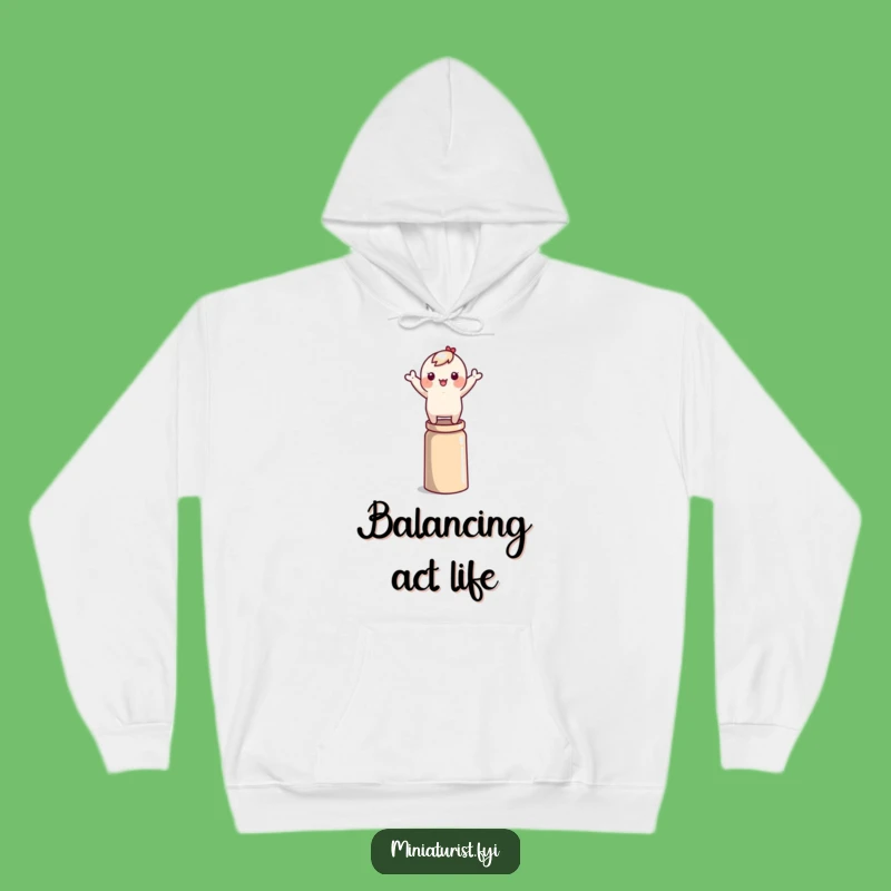 Funny Balancing Act Hoodie: Cozy Tiny Character's Thimble Comfort Gift