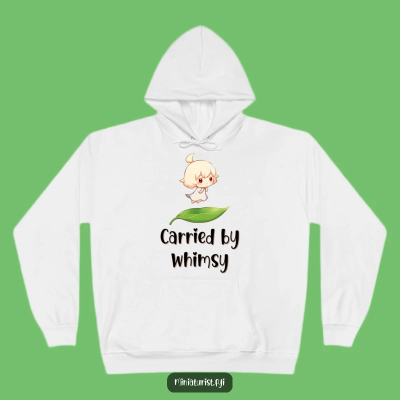 Cozy Funny Breeze Hoodie: Tiny Character Leaf Float, Best Funny Gift for Cozy Days