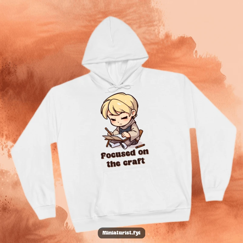 Funny Artisan Sketcher Hoodie with a small figure sketching on a tiny notepad, perfect for creators and humor lovers seeking comfort.