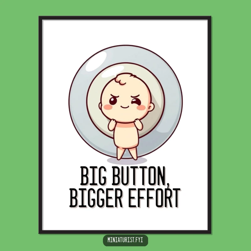 Free Printable Wall Art: Determined Character Pushing Big Button for Humorous Decor
