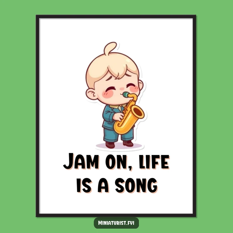 Free Printable Wall Art: Tiny Sax Player's Enthusiastic Solo, Quirky Downloadable Decor