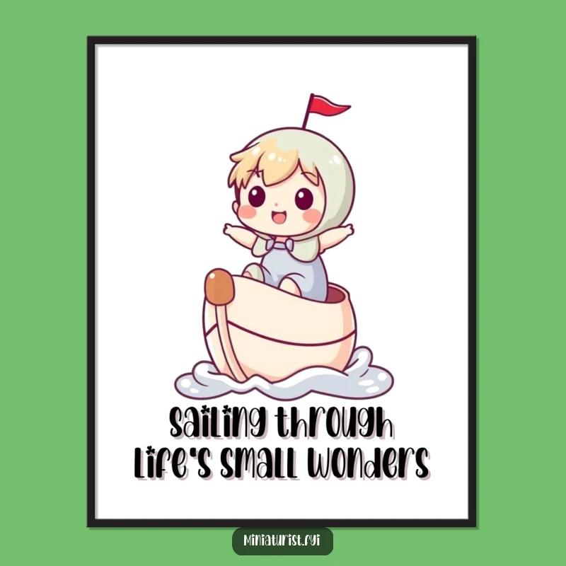 Funny Downloadable Wall Art: Thimble Boat Adventure, Miniature Character, Free Printable Humorous Decor