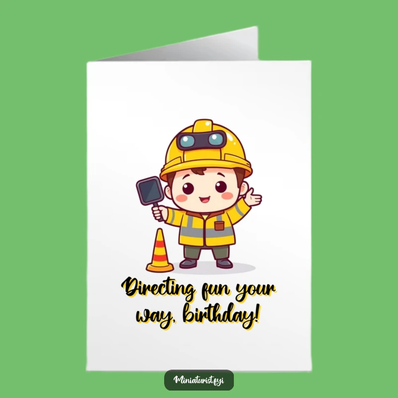 Free Printable Birthday Card: Construction Character, Traffic Directing Fun Downloadable