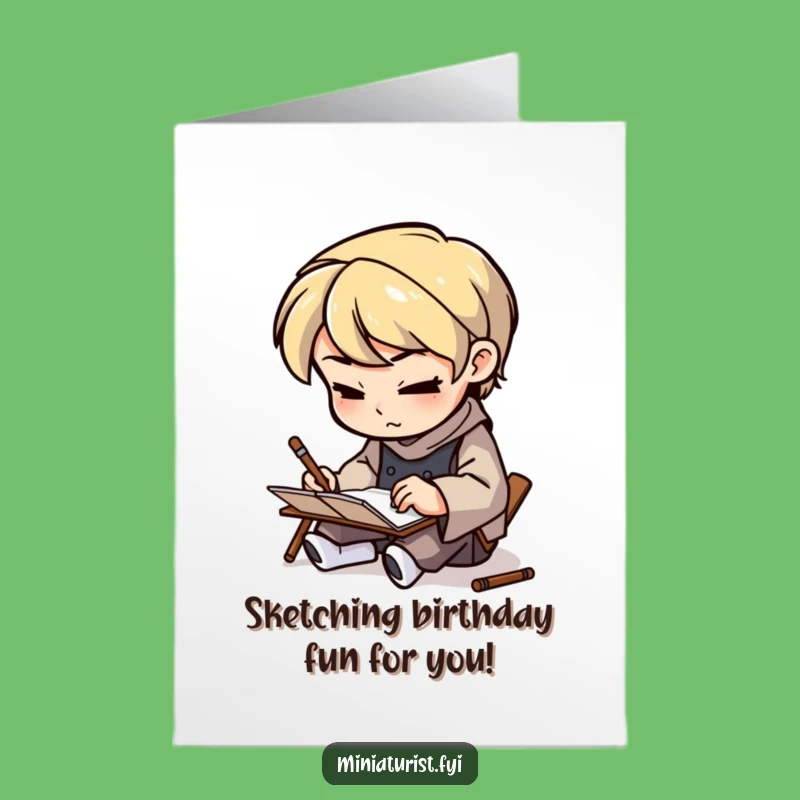 Free Printable Birthday Card: Determined Mini Artist Sketching, Downloadable Funny Gift