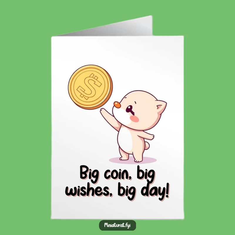 Free Printable Birthday Card: Funny Coin Balancing Character, Hilarious Downloadable Gift