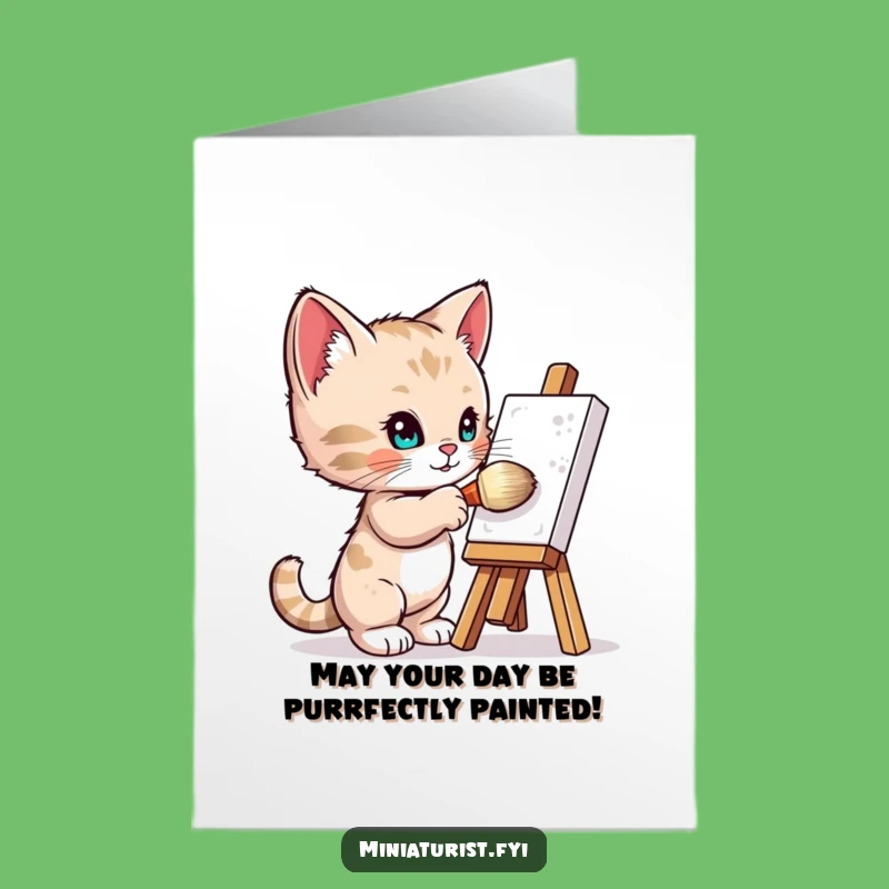 Free Printable Birthday Card Kitten Artist: Funny Downloadable Gift for Art Lovers