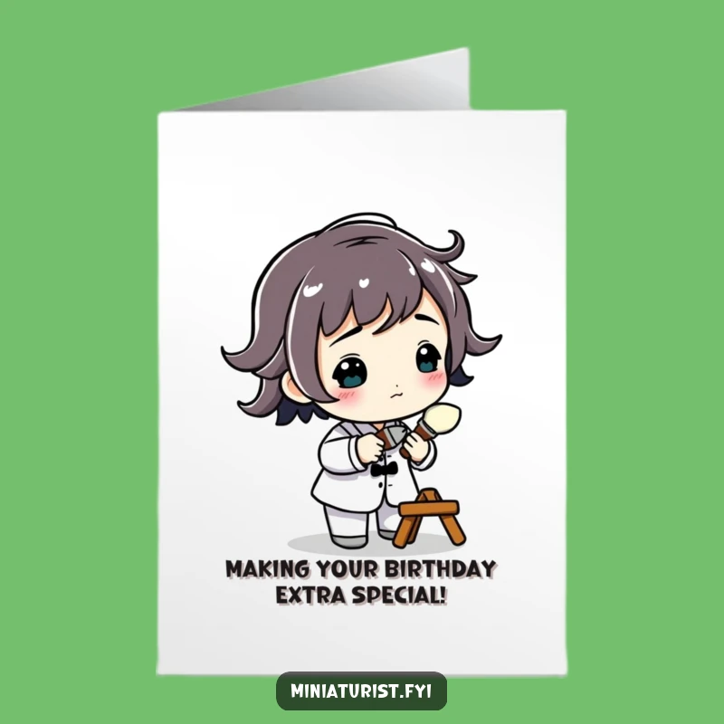 Free Printable Birthday Card: Tiny Artist Adding Detail, Downloadable Funny Gift