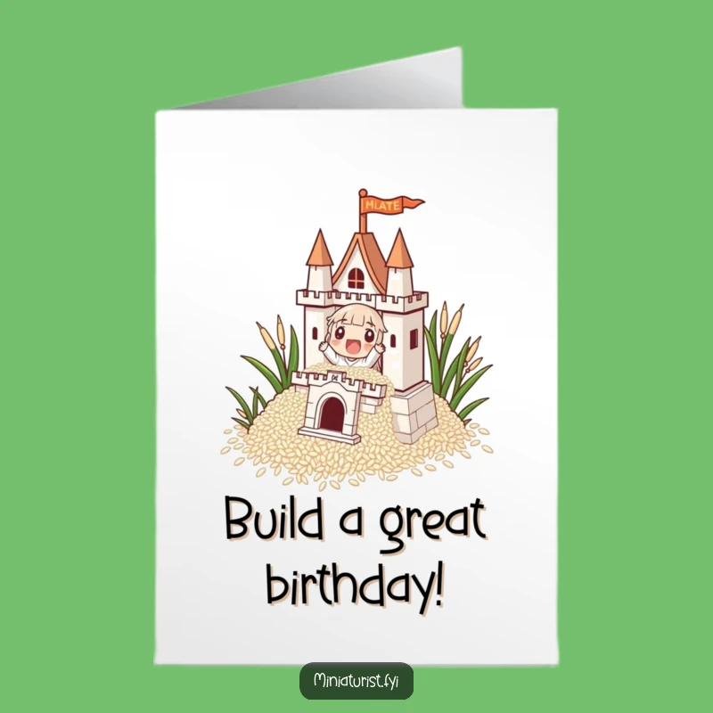 Free Printable Birthday Card: Tiny Builder Macaron Rice Castle Downloadable Gift