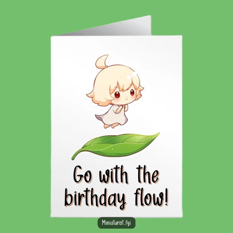 Free Printable Birthday Card: Breezy Leaf Character - Whimsical Downloadable Gift