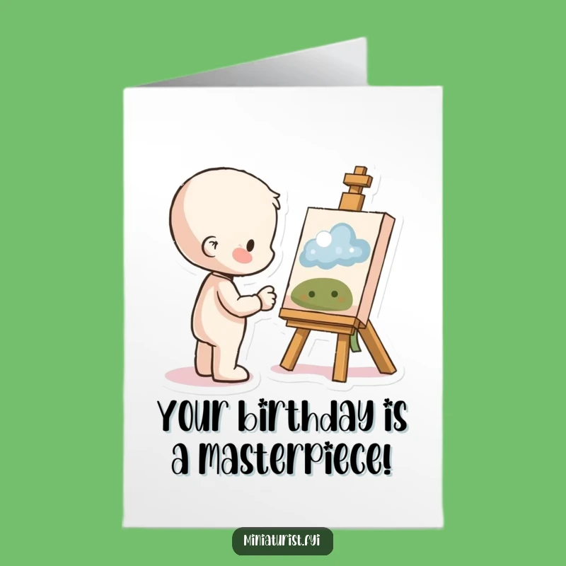 Free Printable Birthday Card: Proud Artist Admiring Art, Downloadable Funny Gift