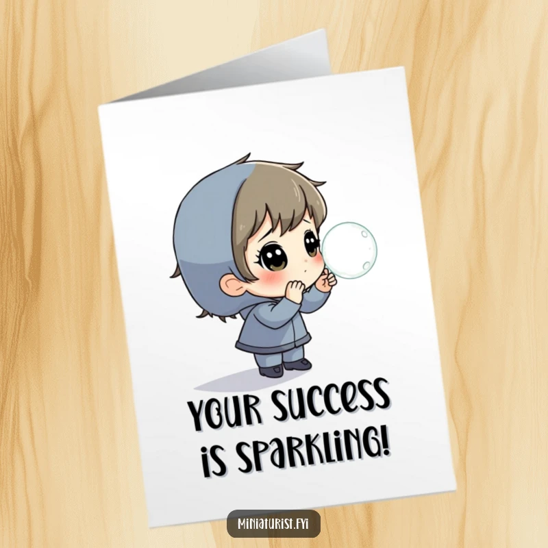 Funny Free Printable Congratulations Card: A small person gazes with wonder at a magnified dewdrop, a unique downloadable gift.