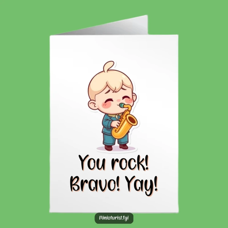 Free Printable Congrats Card: Tiny Sax Player's Big Tune, Joyful Downloadable Celebration Gift