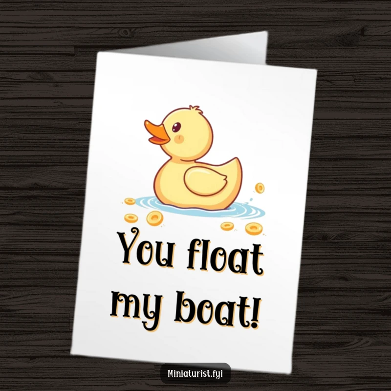Funny Free Printable Congratulations Card: Tiny ducky adrift on a cereal flake, celebrating a successful 'rescue' or achievement.