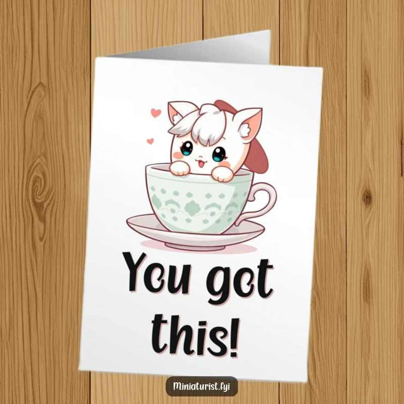 Funny Free Printable Congratulations Card: Cute Character Peeking Out of a Teacup, Sharing in the Joy of Success.