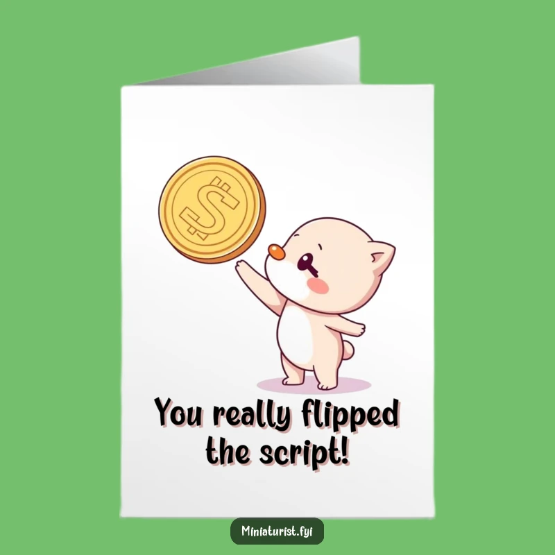 Free Printable Congrats Card: Funny Coin Balancing Character, Awesome Downloadable
