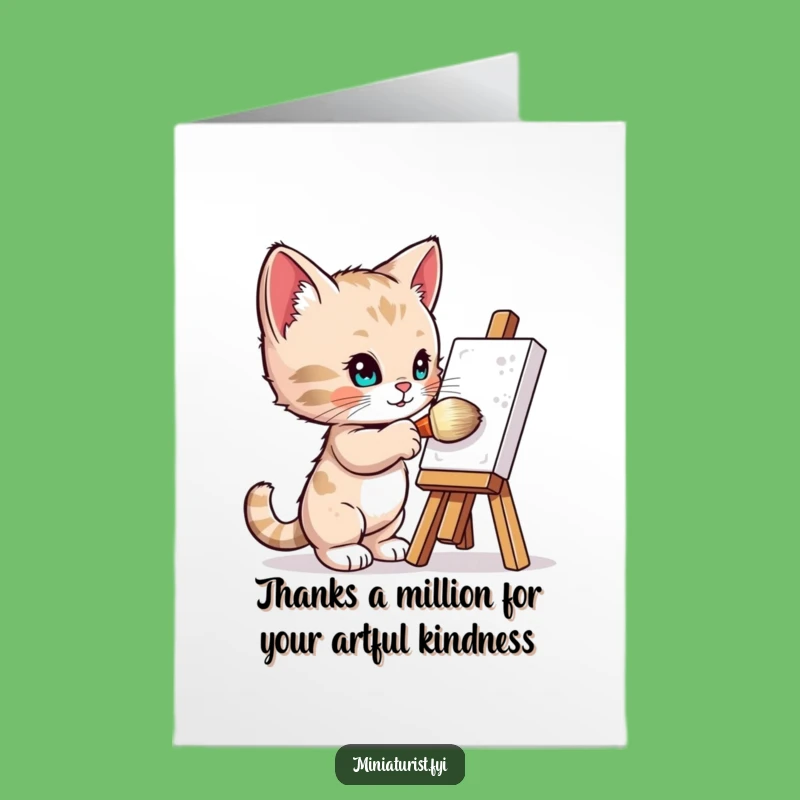 Free Printable Thank You Card: Kitten Artist Expresses Gratitude, Funny Downloadable Gift