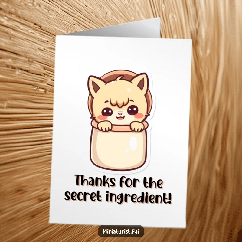 Funny Free Printable Thank You Card: Small character with a mischievous grin peeking out of a thimble, a cute DIY gift of thanks.