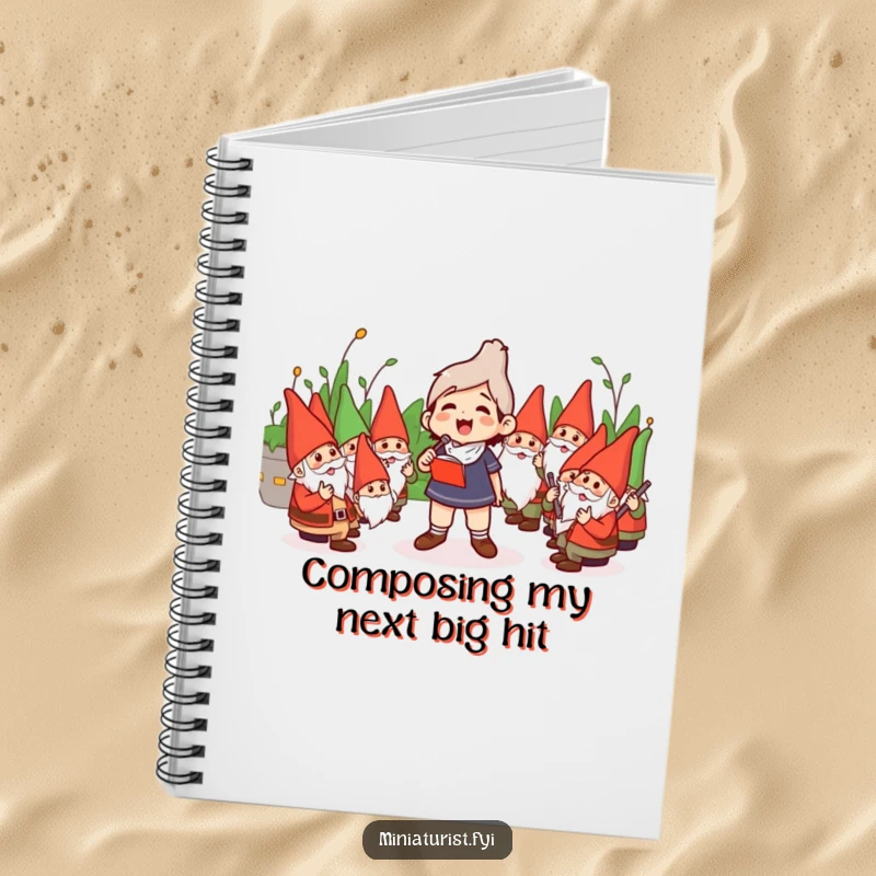 Funny Notebook: Miniature conductor leading a choir of garden gnomes, perfect for jotting down funny thoughts.