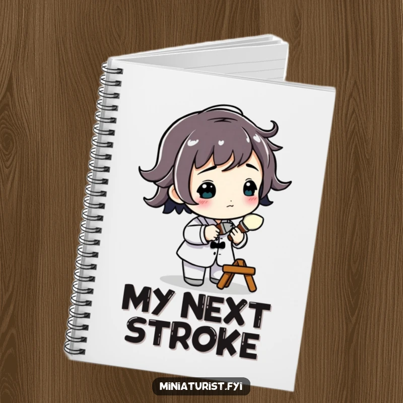 Funny Miniature Artist Notebook depicting a small figure with a minuscule paintbrush, ready to add detail, perfect for journaling and sketching humorously.