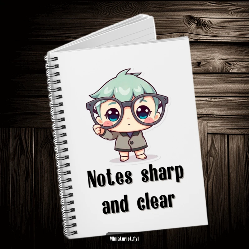 Funny Notebook: A miniature character polishing a giant pair of spectacles, perfect for clear thinking.