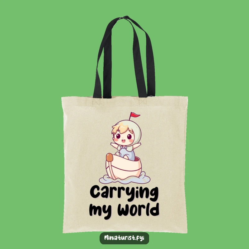 Funny Tiny Rider Tote Bag: Thimble Boat Journey, Chic & Comical Carry-all